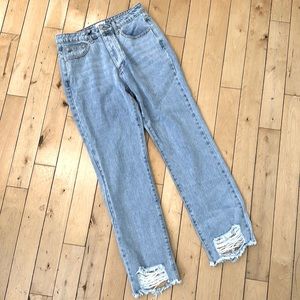 Loose fit high rise distressed jeans button fly